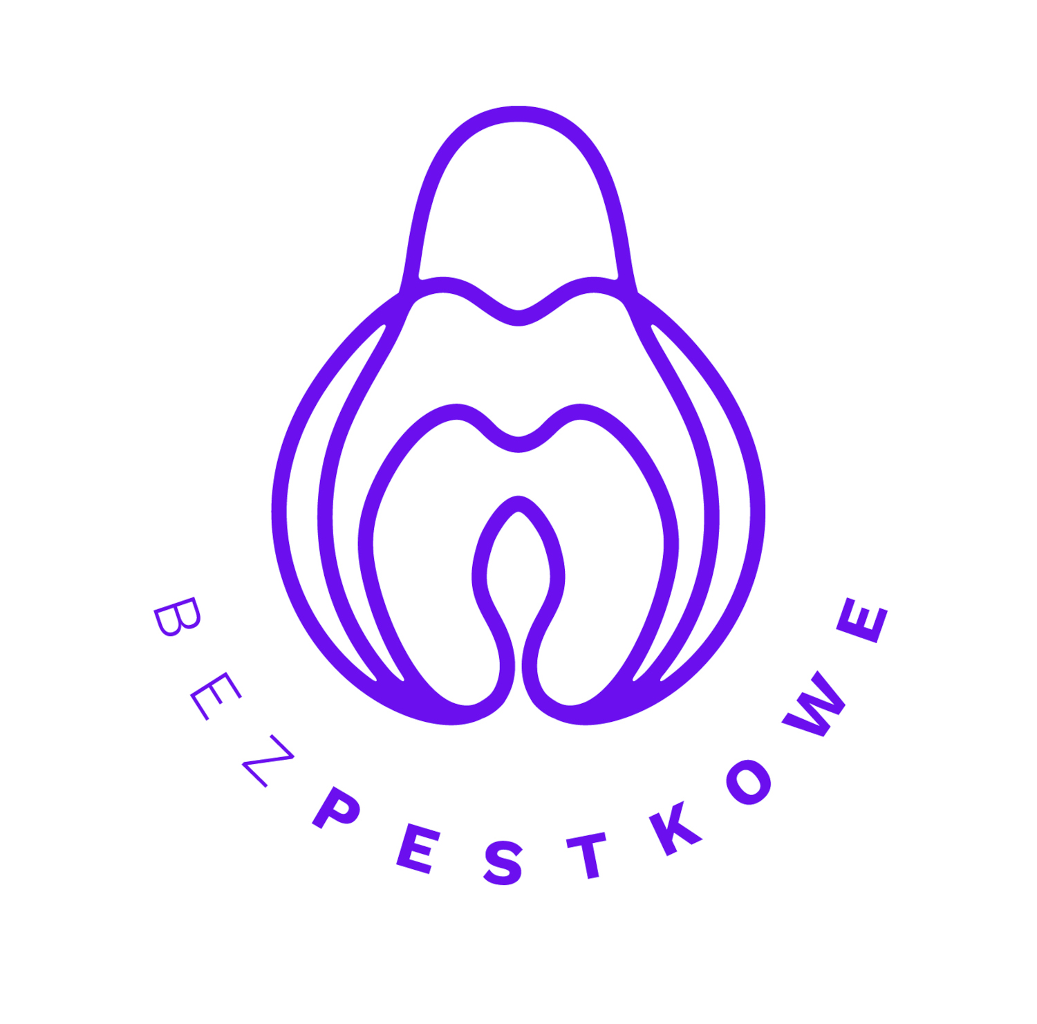 Logo, w okręgu są wpisane fioletowe: napis BEZPESTKOWE oraz linearna macica i pestka.