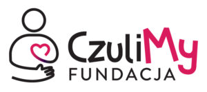 Logo fundacji w kolorach: czrnym i różowym, po lewej stronie linearna postać z zaznaczonym na różnowo sercem, po prawej stronie napis CzuliMy Fundacja